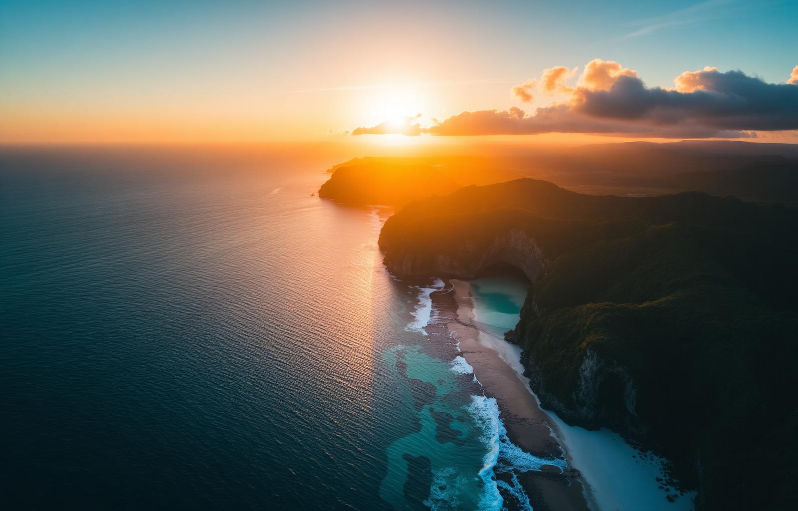 Aerial coastline at golden hour